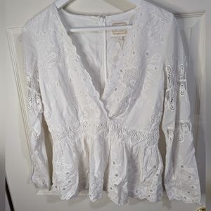 Sail to Sable Women's Luxury white lace eyelet boho blouse size medium NWT